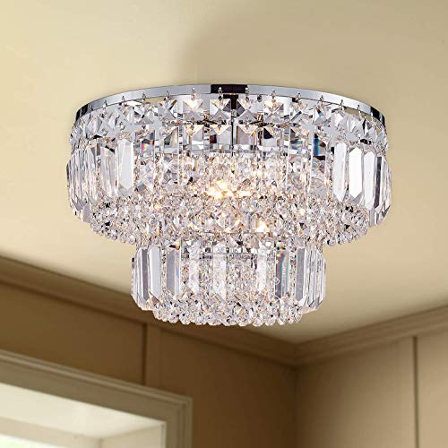 Bestier Modern Chrome Crystal Flush Mount Chandelier Lighting LED Ceiling Light Fixture Lamp for Dining Room Bathroom Bedroom Livingroom 4 G9 Bulbs Required D13 inch X H9 inch - Image 6