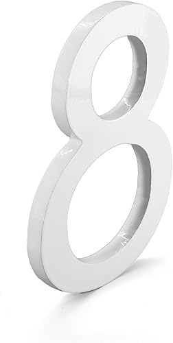 Miniatura 3 de Montague Metal Products MHN-06-F-WE1-8 Números de casa de dirección flotantes modernos de aluminio cepillado sólido, 6 pulgadas, blanco recubierto