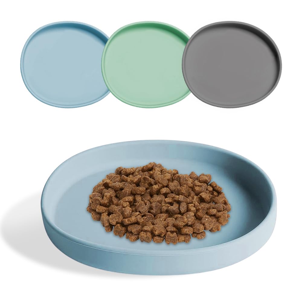 DKDXID Platos Planos para Gatos y Perros Cuenco Silicona Gato Cuenco Comida Gatos Comedero Gatos Ancho Cuenco de Agua para Gatos Ovalado Cuenco Animales para Comida Seca y Húmeda -Azul