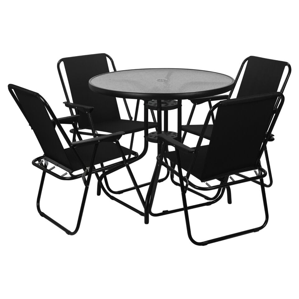 URBNLIVING Garden Table & Folding Deck Chairs Set 4 Seater Outdoor Patio Dining Furniture