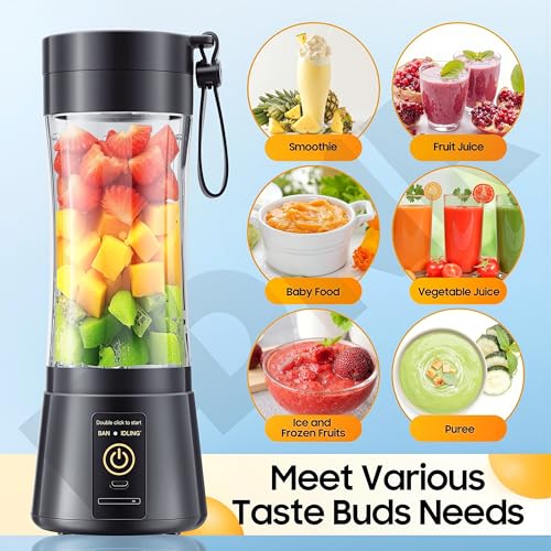 Image of Portable USB Juicer Blender, 6-Blade Rechargeable Mini Mixer Grinder Bottle for Smoothies, Protein Shakes & Juices, Personal Size Travel Blender with Built-In Jar (Multicolor)