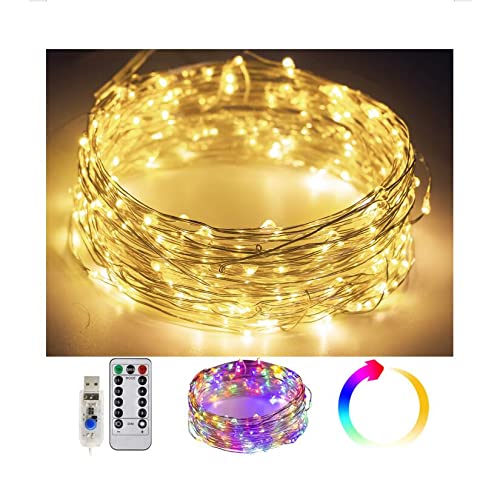 XINKAITE 8 Modes String Lights 32.8 FT/10M 100LEDS Fairy String Lights USB Powered Remote Control for Wedding Home Parties Christmas Holiday Decoration(Warm White & Colorful)