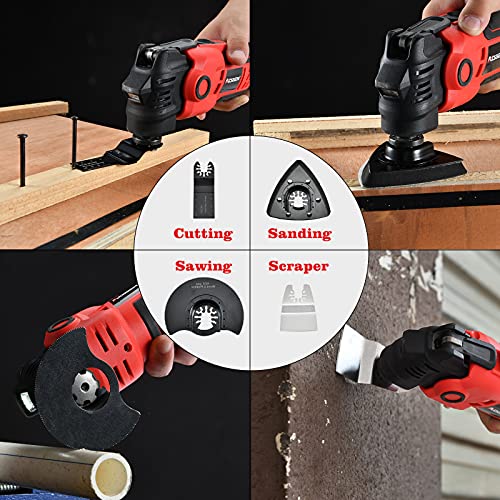 AOBEN 21V Cordless Oscillating Multi-Tool Kit, 22000 OPM 4.5° Angle Oscillating Tool Li-ion Battery, with 18pcs Accessories for Cutting, Sanding and Grinding - Thumbnail 5