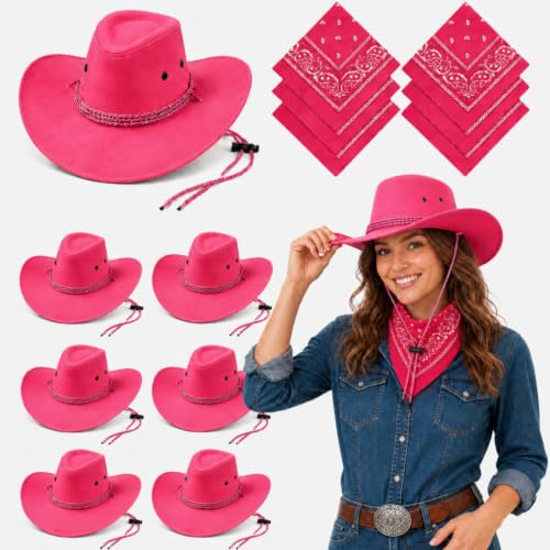 Image of Zhanmai 12 Pcs Cowboy Hat and Bandana Cowboy Cowgirl Hats Bulk Western Party Costume Halloween Accessory