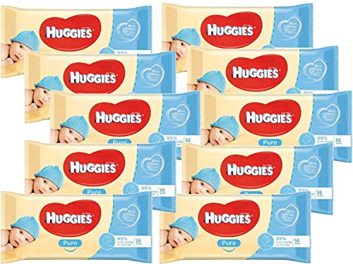 Huggies Pure Baby Wipes 56 Count (Pack of 10) 560 Wipes Total