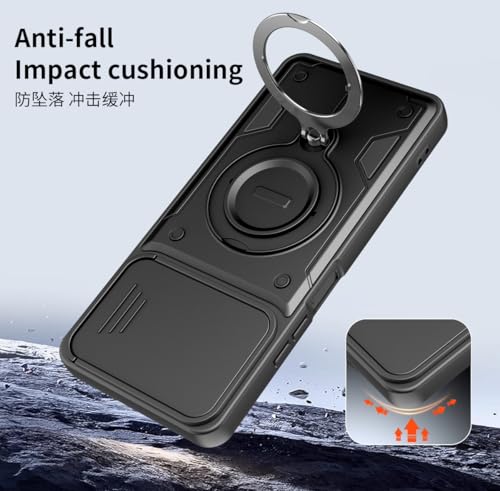 Image of YUWOO Ultimate Armor Case for Motorola G86 Power 5G | 360 Magnetic Pivot Ring Stand | Slide Camera Lens Protector | Military Grade Drop Protection | MagSafe Compatible Mount Case - Black