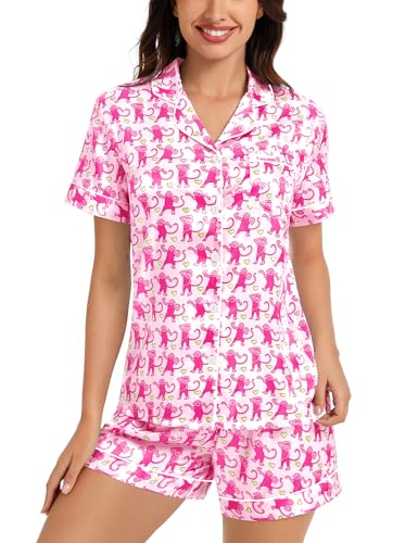 Image of SWOMOG Womens Silk Satin Pajamas Set Short Sleeve Sleepwear Button Down Top and Shorts Loungewear 2 Piece Pjs Set XS-3XL