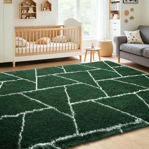 Tapis à poils longs géométrique lavable et antidérapant pour salon