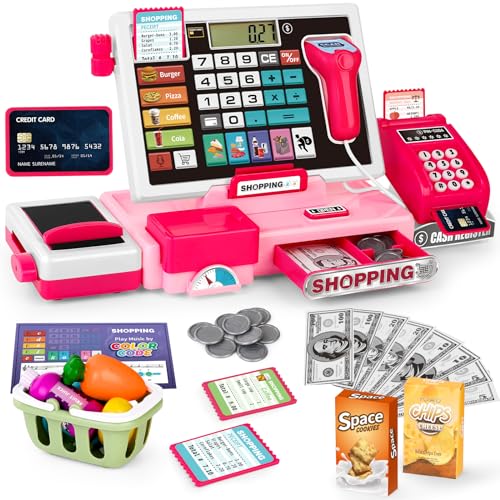 Kids Cash Register Toy Playset, Toddler Prentend Play Store with Real...