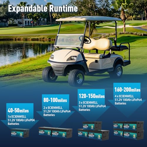 Image of 48V(51.2V) 100Ah Golf Cart Lithium LiFePO4 Battery with Bluetooth&APP, 15000+ Deep Cycle Battery with LCD Monitor, EV A+ Rated Cells Batteries with 200A BMS for Golf Cart, Lawn Mower, Solar System, RV