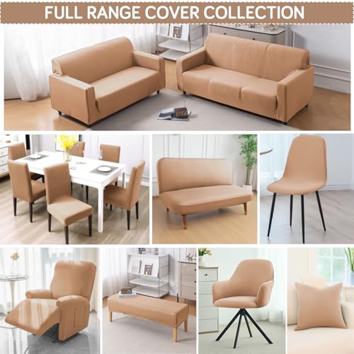 Image of HOKIPO 'SereneSolids' 140 GSM Stretchable Dining Chair Covers Set of 4 with 1 Bench Cover, Camel (AR-6282-CML)