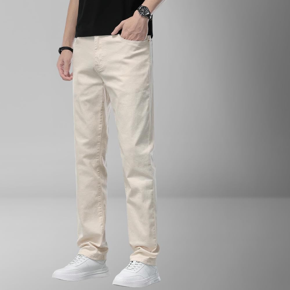 Pantaloni casual da uomo di estate sottile di colore chiaro kaki dritto