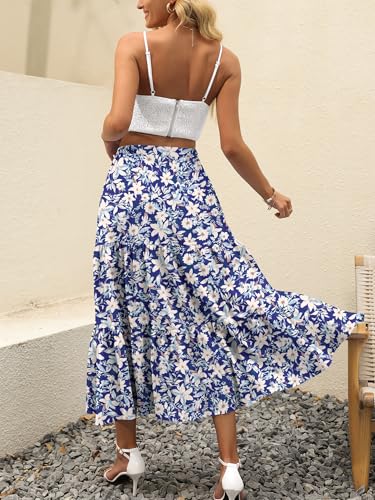 Image of ANRABESS Women's Summer Boho Flowy Swing Tiered A-Line Maxi Skirt 2026 Fashion Trendy Elastic Waist Pleated Long Beach Dress