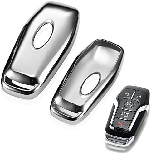 ALL ABOUT PRODUCT Remote Key Fob case Cover for Ford Smart Key Chain fit Explorer Edge Mustang Mondeo Focus MK3 MK4 Ecosport Kuga Escape Fiesta Holder Bag (Silver)