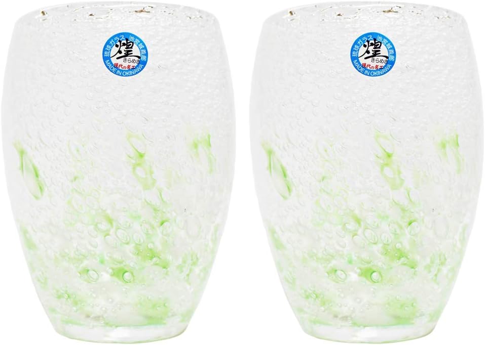 Kirakobo Sparkling Glass (Green), Diameter 3.0 inches (7.7 cm), Sea of Bubbles, Pack of 2
