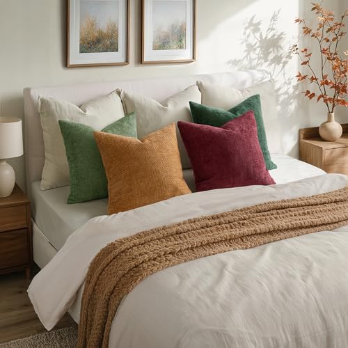 Image of MIULEE Soft Decorative Chenille Pillow Covers Christmas Dark Green 18x18