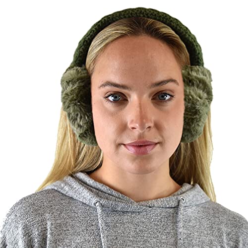 C.c Soft Winter Warm Adjustable Headband Ear Warmer Earmuffs, Olive #TOP2