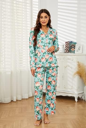 LYCY Womens Pajama Sets Floral Print, Long Sleeve Button Down Pajamas Set for Women Soft Sleepwear Pjs 2 piece Loungewear - Image 5