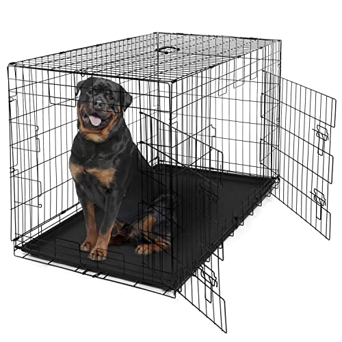 CAPHAUS Foldable Dog Crate Wire Metal Kennel w/Leak-Proof Pan & Protecting Feet & Divider Panel, Small, Medium & Large Indoor Cage, 48” w/Single or Double Doors CAPHAUS Foldable Dog Crate Wire Metal Kennel w/Leak-Proof Pan & Protecting Feet & Divider Panel, Small, Medium & Large Indoor Cage, 48” w/Single or Double Doors