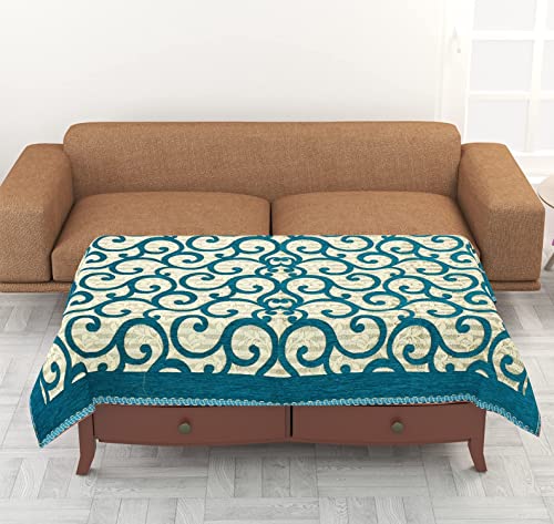 Image of SAWNA Homes 5 Seater Sofa Set with Center Table Cover for Living Comfort - 3 and 2 Seater Arm Cover Set for Home Sofa Couch - 16 Pcs Chenille Slip Cover for Furniture Protector, Sky