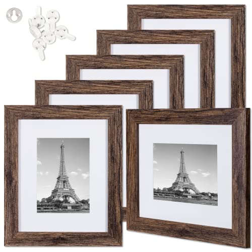 Upsimples 8X10 Picture Frame Distressed Brown With Real Glass, Display Pictures 5X7 With Mat Or 8X10 Without Mat, Multi Photo Frames Collage For Wall Or Tabletop Display, Set Of 6 #TOP14