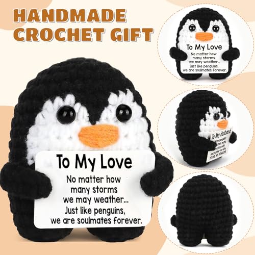 Image of Handmade Crochet Penguin Toy | Cute Desk Decor with to My Love Card | Romantic Emotional Support Crochet Doll | Perfect Love Gifts for Woman and Men