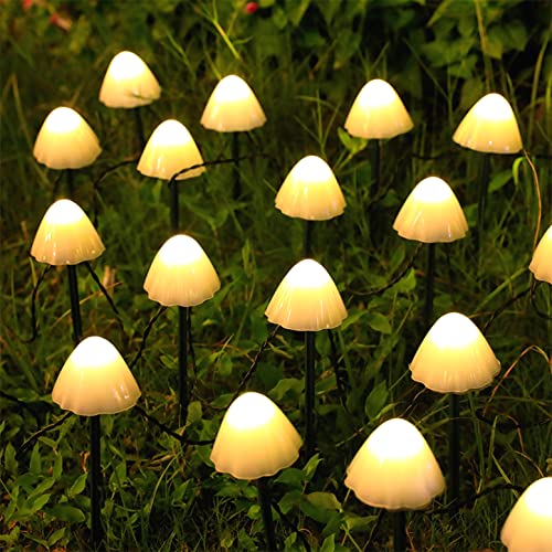 JZK Solar Fairy Lights Outdoor 12 LED Mushroom Garden Lamp and 3.8M String Lights