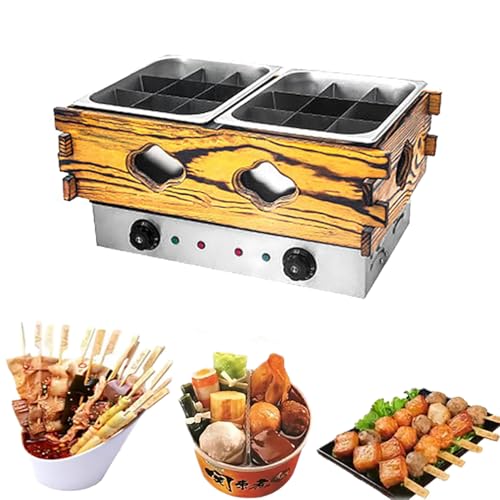 Olla comercial Oden - Máquina de cocción Oden de 9 cajas, cuerpo de acero inoxidable, temperatura ajustable de 60 ~ 200 °C, partición extraíble, aparato de cocina versátil para restaurantes, 585 x 370
