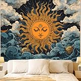 FENDROM Hippie Burning Sun Tapestry Wall Hanging for Bedroom Aesthetic,Vintage India Boho Sunflowers Clounds Constellation Tapestries for Bedroom Living Room Dorm