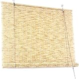 Natural Reed Roll Up Window Blind,Hand-Woven Curtains,Bamboo Roller Blinds with Lifter,Sunshade...