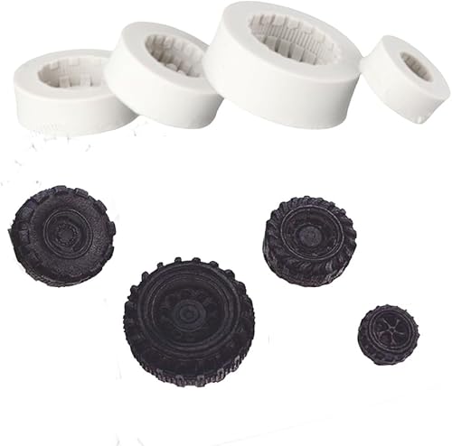 Miniatura 6 de Molde redondo 3D de silicona con forma de rueda de camión para decoración de pasteles, chocolate, dulces, jabón, postre, gelatina, 4 unidades
