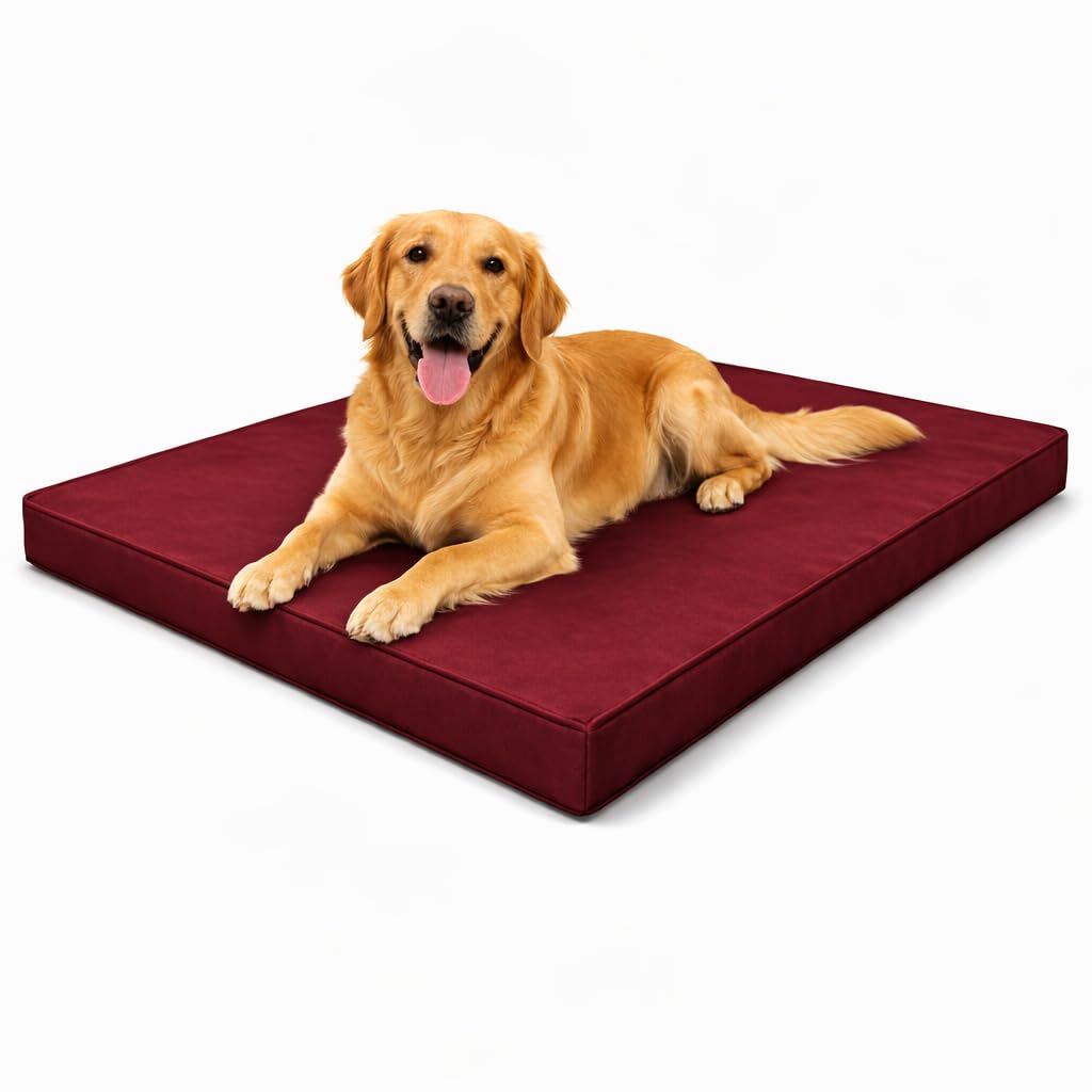 MOTHER LAND Waterproof Dog Bed Heavy Duty Foam Pet Mattress Cushion Dog Bed MatCrate Kennel, FloorTravel Durable Puppy BedSmall Medium Large Dogs (BURGUNDY, XX-Large 120 × 75 × 5 cm 48″ × 30″ × 2″)