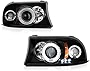 [For 1997-2004 Dodge Dakota Durango] LED Halo Ring Black Projector Headlight Headlamp Assembly, Driver & Passenger Side