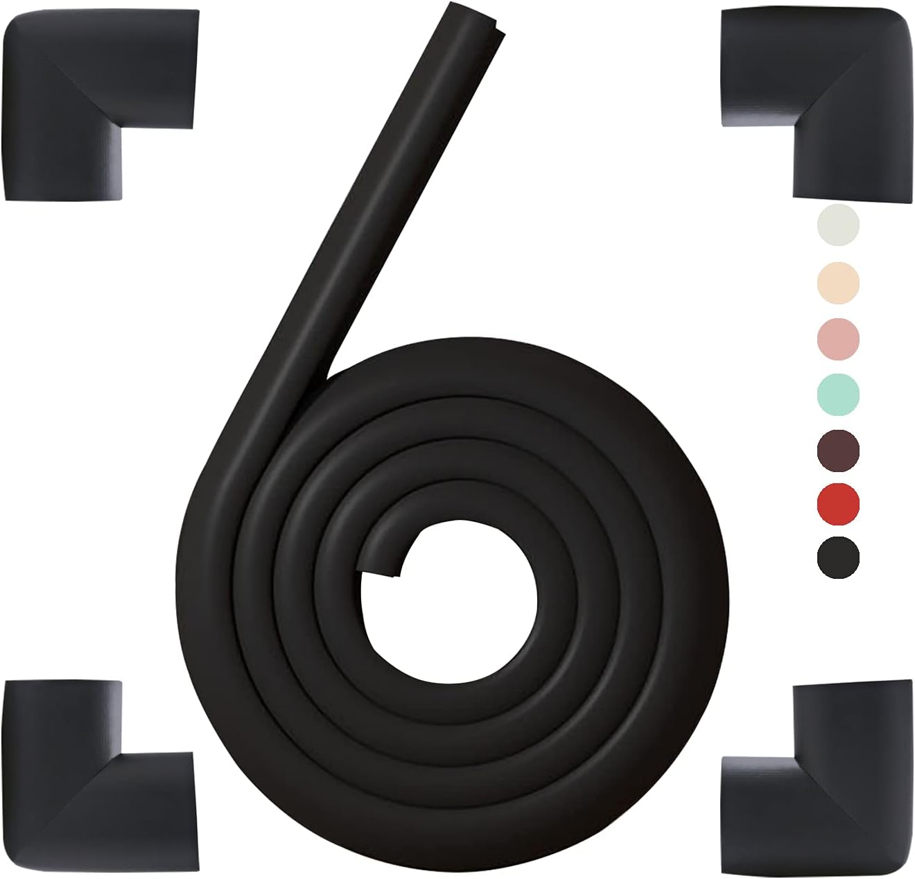 Baby Proofing Edge Guards and Corner Covers,Child Edge Protectors,Foam Edge Bumpers for Furniture,Suitable for Metal Frame Desk Counter Sharp Corners (Black(4 Corner&6.5ft Safety Bumpers))