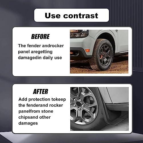 Image of 4pcs Black Front and Rear Splash Guards, no Drilling Required, Exterior Splash Guards. Compatible with 2022-2023 Ford Maverick mud Flaps.