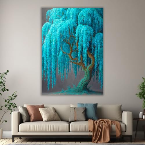 Cuadro de árbol turquesa para decorar un dormitorio boho con estilo natural y elegante 3
