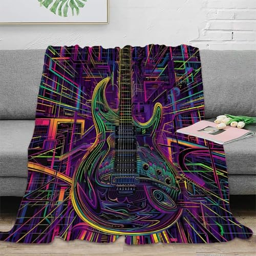 Couverture Jeté 3D Guitare Électrique Microfibre Douce Impression Néon
