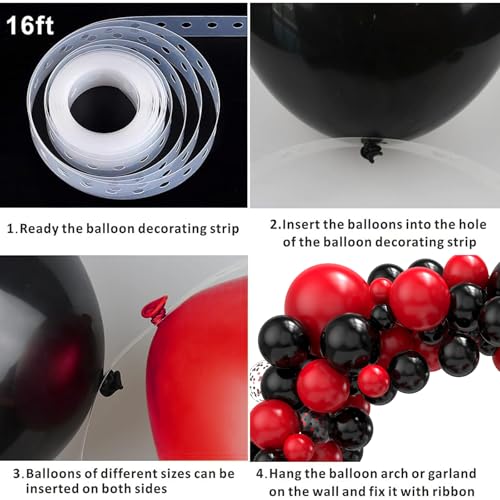 Image of Black and Red Balloon Arch Kit, 114PCS Red and Black Balloons, 4 Sizes Black Red Balloons for Birthday New Year Party Decorations
