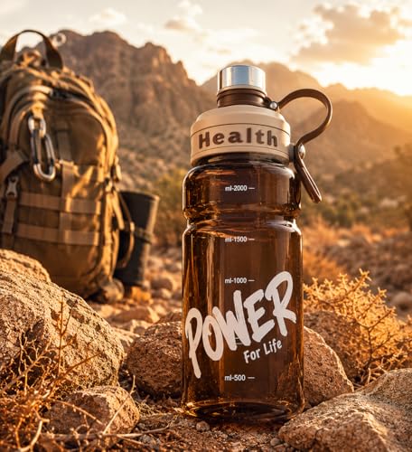 Image of 2 Liter Gym Sports Water Bottle Gallon Gym Bottle, Travel Bottle BPa Free material With Easy To Carry Handel Portable Mouth Motivational Sports Bottle (Brown)