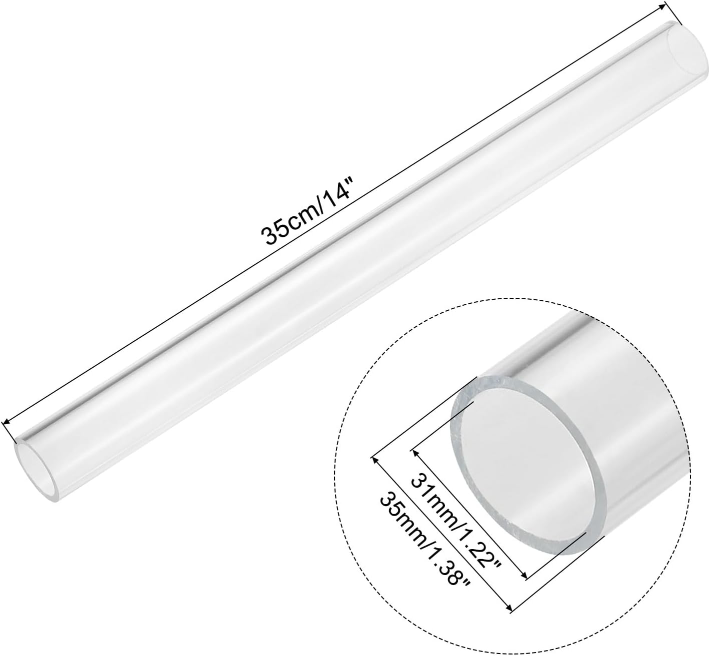 MECCANIXITY Acrylic Pipe Clear Rigid Round Tube 31mm(1.2") ID 35mm(1 3/8") OD 14" for Lamps and Lanterns, Water Cooling System