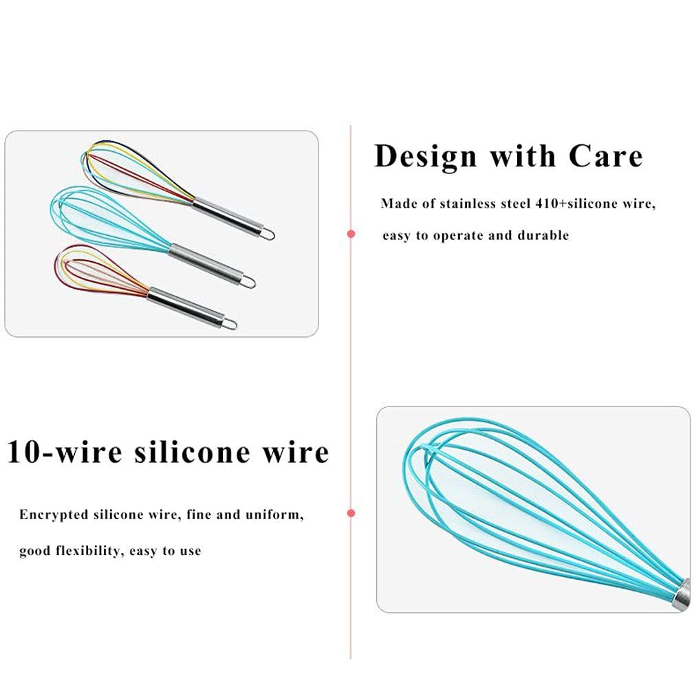 Fruste per Cucinare, Set di 3 fruste in Silicone, Balloon Wisk Kitchen con Manico in Acciaio Inossidabile, fruste manuali per Cucinare, cuocere, frullare, Montare, Montare a Neve.