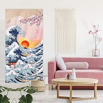 Japanese Kanagawa Hanging Wall Tapestry Great Wave Photo Door Banner Sunset Cherry Blossom Art Nature Background For Japanese Party Home Decor 6 X 3 أقدام Amazon Ae ألعاب