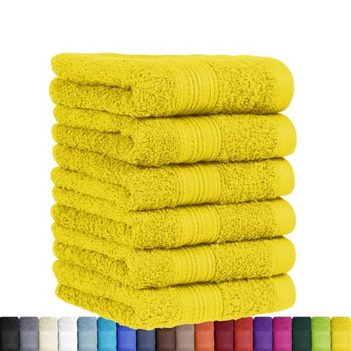 BaSaTex 6 TLG. Gästetuch Set in vielen Farben 100% Baumwolle 6er Pack Gästetücher 30x50 cm Gelb