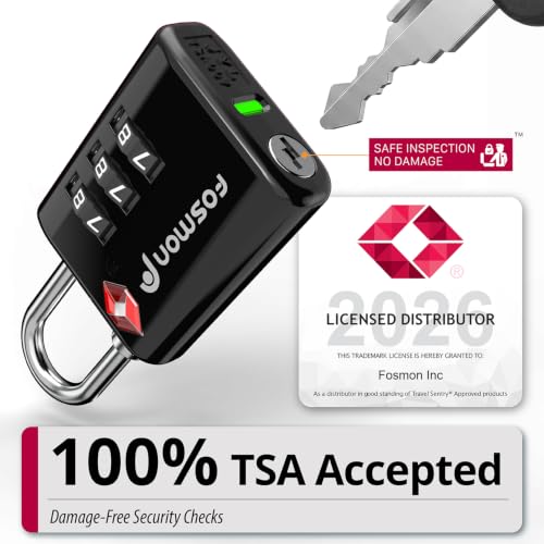 Image of Fosmon TSA Approved Locks for Luggage. Suitcase Locks with Open Alert Indicator, 3 Digit Combination Padlock with Alloy Body for Travel, Backpack Zipper Anti Theft, Locker, Gym, Tent- Black, 2 Pack