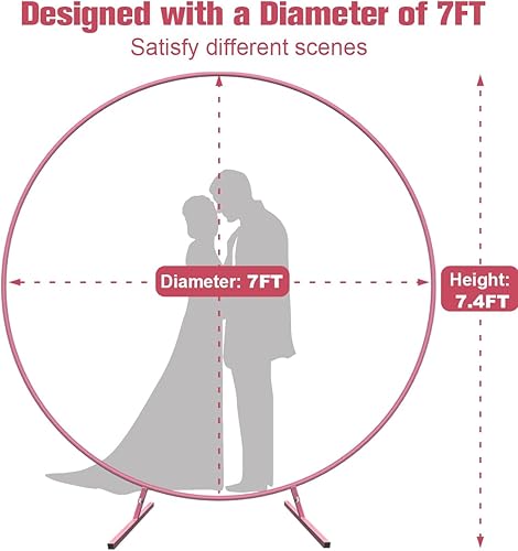 Miniatura 3 de Soporte redondo de arco de boda de 7 pies con base de metal para decoración de globos de flores, marco de fondo circular para ceremonia, fiesta de