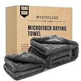 Mysticline 2 Pack 1300 GSM Car Drying Towel,Double-Sided Microfiber Towels for Cars(24'' x 36''&16 ''x 16''),Extra Large Ultra Absorbent,Without Residual Lint,Scratches or Water Spots