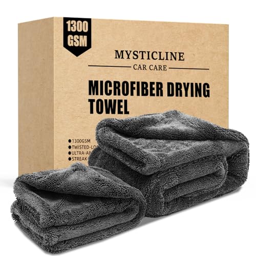 Mysticline 2 Pack 1300 GSM Car Drying Towel,Double-Sided Microfiber Towels for Cars(24'' x 36''&16 ''x 16''),Extra Large Ultra Absorbent,Without Residual Lint,Scratches or Water Spots