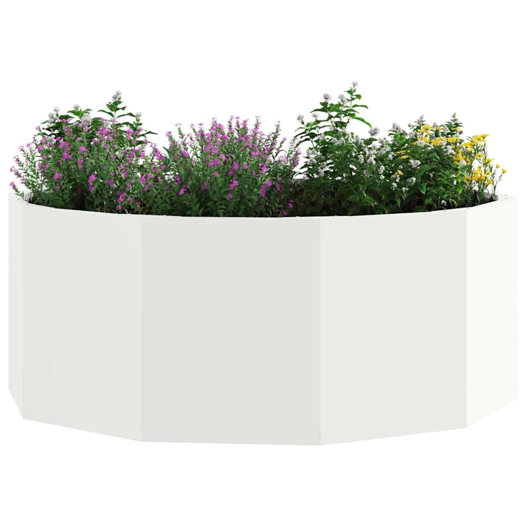 Donica Ogrodowa Biała Stal Okrągła 90x90x35 cm Wytrzymała Donica Zewnętrzna na Taras Balkon Ogród Łatwy Montaż Niskie Wymagania Konserwacyjne
