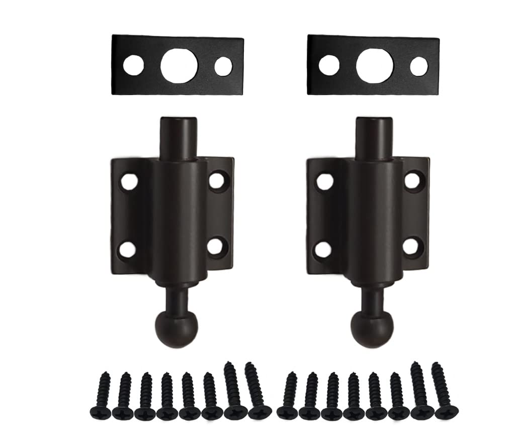 QCAA Solid Cast Brass Surface Bolt, Self-Locking Latch for Window & Door, Pull to Open, 2",Oil-Rubbed Bronze, 2 Pack, Made in Taiwan
