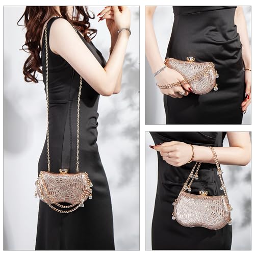 Image of Women Sparkly Rhinestone Clutch with Chains, Glitter Evening Handbag Purse Shoulder Bag for Wedding Party Prom
